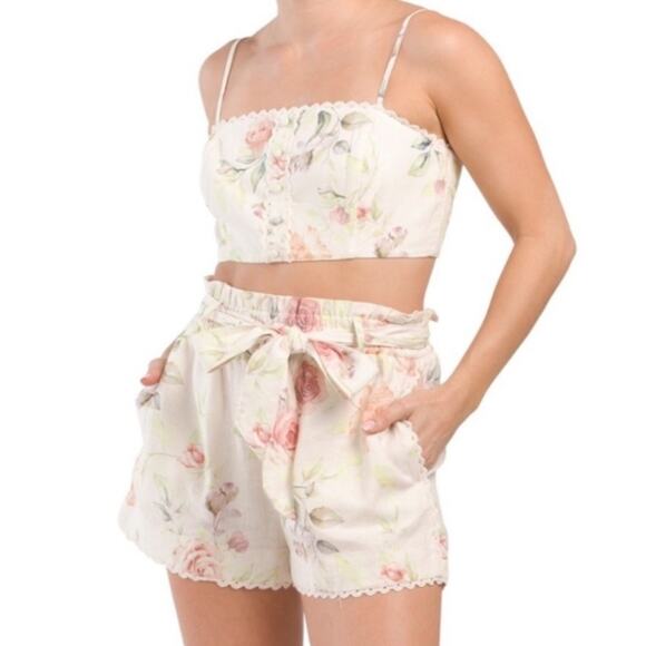 Caroline Constas Floral Linen Shorts & Top Set Size Small Retail $400 - Picture 2 of 16
